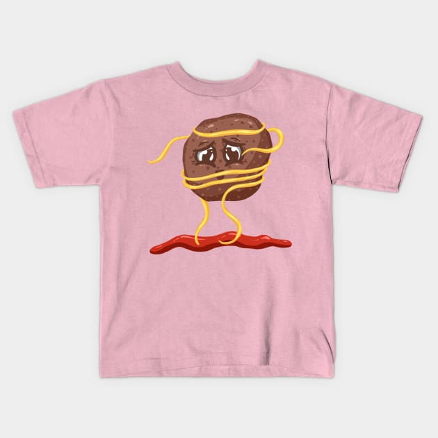 Meatball and Spaghetti Pasta Logo Cartoon Character Kids T-Shirt by Squeeb Creative